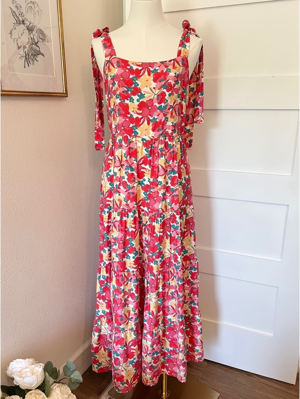 PrettyGarden Pink Floral Tie Maxi Dress